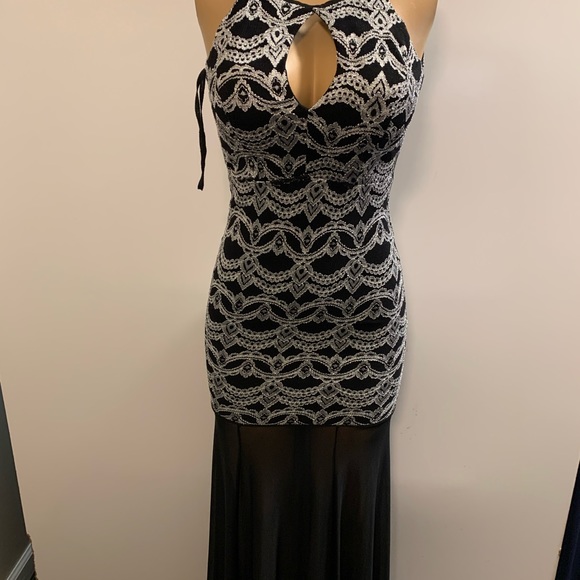 Women junior silver black high- low lace bodycon mermaid sleeveless dress size S - Picture 6 of 12